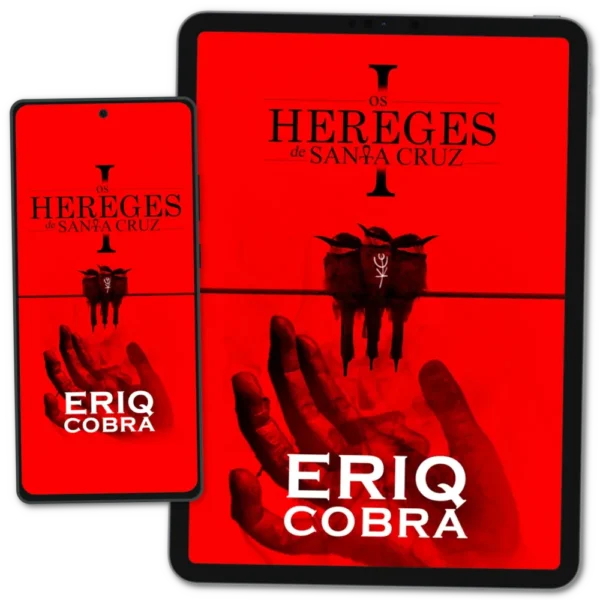 Capa do ebook "Os Hereges de Santa Cruz, Volume 1" no celular e no tablet.