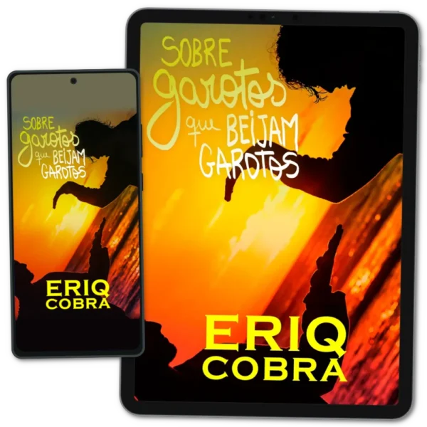 Capa do ebook "Sobre garotos que beijam garotos" no celular e no tablet.