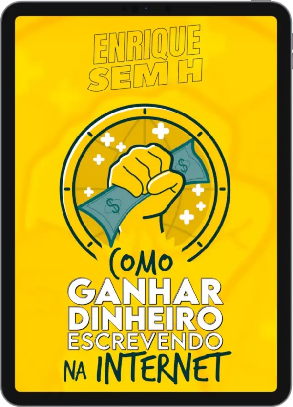 Foto do ebook "Como Ganhar Dinheiro Escrevendo na Internet" exibido em um tablet.