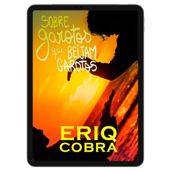 Capa do ebook "Sobre garotos que beijam garotos" no tablet.